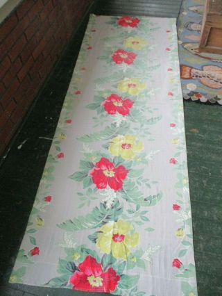 Vintage Barkcloth Curtain Panel Fabric Hibiscus Flower Hawaiian Design 32 