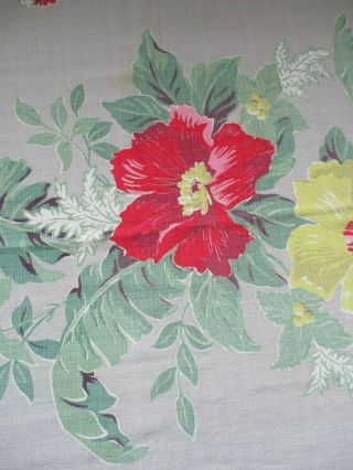 Vintage Barkcloth Curtain Panel Fabric Hibiscus Flower Hawaiian Design 32 