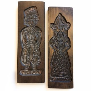 Vintage German Wooden Carved Inlay Cookie / Springerle Mold Of A Man And Woman