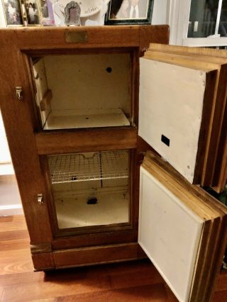 Antique Solid Oak Ice Box Vintage Refrigerator, 2