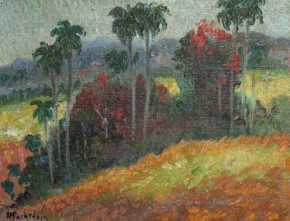 Vintage German Expressionist Landscape Oil Painting Signed H.  M.  Pechstein