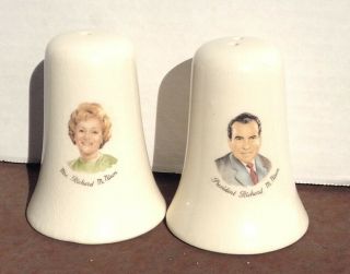 Vintage 3 " Ceramic Presidential Salt Pepper Shakers Richard Nixon & First Lady