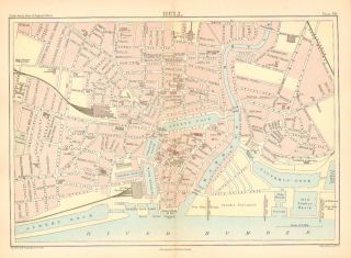 1892 Victorian Town Plan Map Hull Harbour Humber Docks Paragon Station