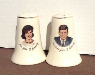 Vintage 3 " Ceramic Presidential Salt Pepper Shakers John & Jacqueline Kennedy