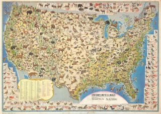 1956 Moss Pictorial Map Of Wildlife And Game In The United States