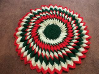 Handmade Crocheted Doily Table Linen Christmas Green Red White Yarn