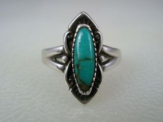 Old Fred Harvey Era Stamped Sterling Silver & Turquoise Ring Sz 8.  5 Bell Trading