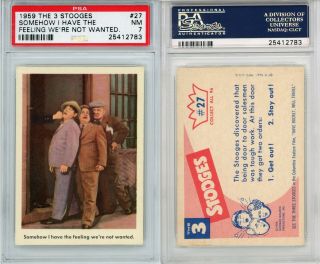 1959 Fleer 3 Three Stooges Card 27 “somehow I Have The Feeling” Psa 7 – Rare