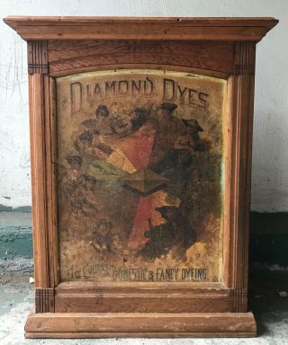 Antique Diamond Dyes Wood & Tin Cabinet Evolution Of Women