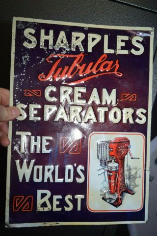 Antique 14 By 10 " Sharples Tubular Cream Separators Advertising Tin Sign Farm