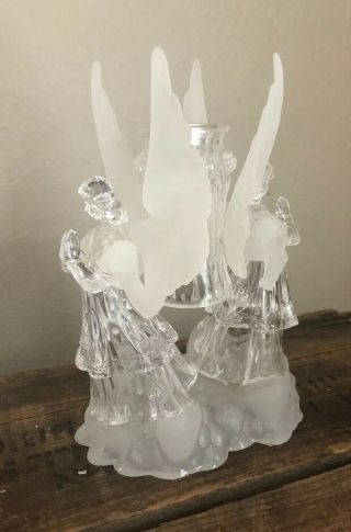 Vintage Clear Plastic Praying Angels Candleholder - Looks Like An Ice Sculpture