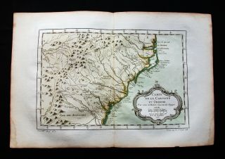 1754 Bellin: Orig.  Map: North America,  United States,  Georgia,  N.  & S.  Carolina