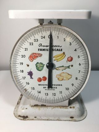 American Family Vintage Scale 25lb Kitchen Counter Metal Food Scale White
