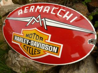 Harley Aermacchi Porcelain Sign Vintage Motorcycle Advertising 20 " Domed Biker