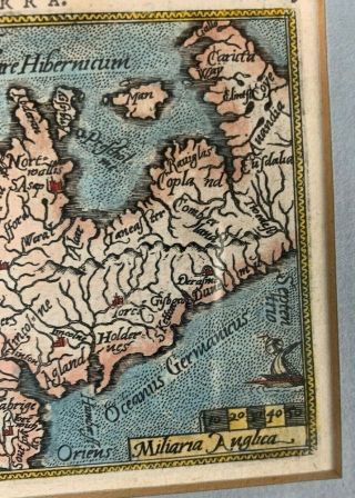 Antique Copper Engraved Hand Colored Miniature Map of England 1592 by Ortelius 3