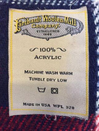 Fairbault Woolen Mill Co Throw Blanket Red Blue White Plaid 39 " X 52 " Usa Made