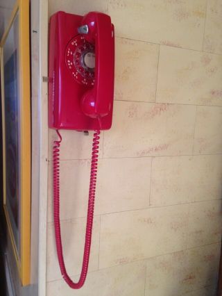 Vintage Itt Red Rotary Wall Phone