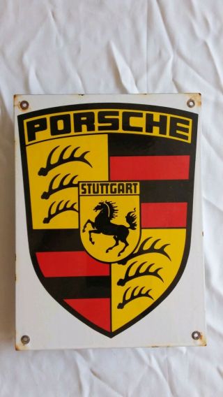 Vintage Porsche Stuttgart Sales & Service Porcelain Advertising Sign
