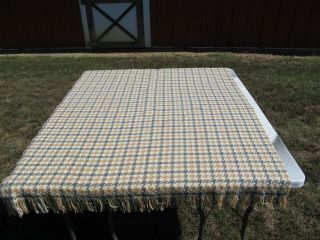 Vintage Pendleton Wool Throw Blanket Fringed Woven 64x53 Houndstooth