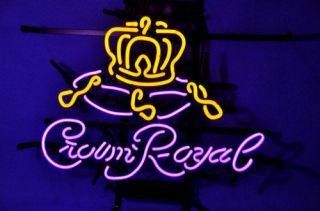 Crown Royal Whiskey Real Glass Tube Beer Art Light Garage Neon Sign 16 " X14 "