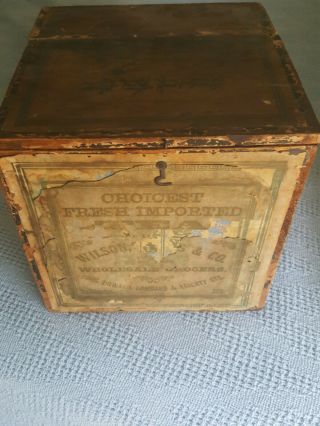 Antique Japanese Wooden Tea Box Imported By Wilson & Sons,  Baltimore Md