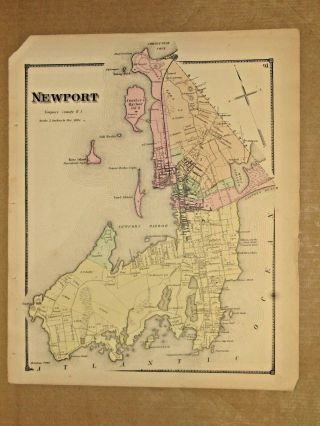 1870 Newport,  Ri.  Map That Has Been Removed From The Beer 