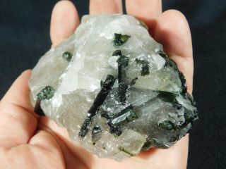 Deep Green Tourmaline Crystals In A Big Quartz Matrix From Brazil 337gr E