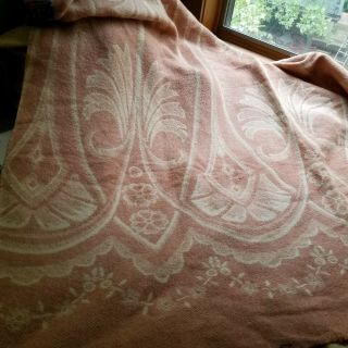 Orr Health Blanket Wool 72x84 Rose Pink & Cream Floral Reversible Vintage Felt.