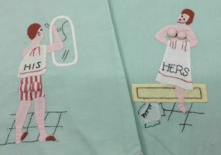 Pair Vintage Risque Tea Bar Towel Padded Bust Butt Pin Up His & Hers