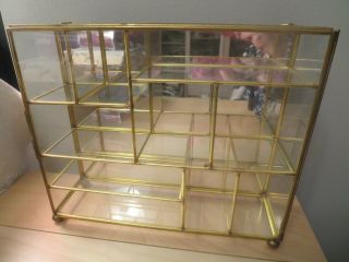 Vintage Glass & Brass Mirror Sml Curio Display Cabinet 10 " X 8 - 1/2 " X 3 "