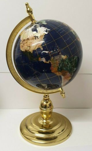 Earth Globe Size Semi - Precious Stone World On Brass Stand - 27.  5 " Circumference