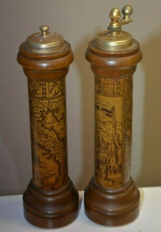 Vintage Acciaio Salt & Pepper Grinder Wooden 10 " Made In Italy Old World Italian