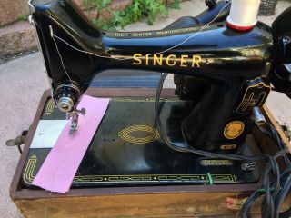 1957 Vintage Singer Model 99k Portable Sewing Machine W/case Foot Pedal