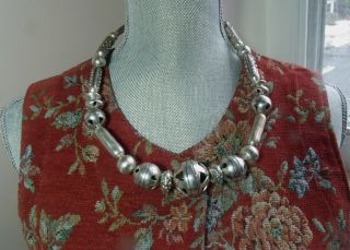 Antique Sterling Silver Native American Heavy Bead Necklace For Woman Or Men