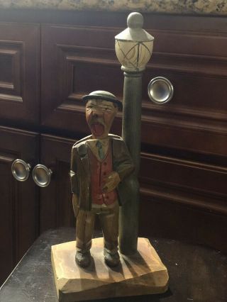 Vintage Anri (italy) Folk Art Hand Carved Bottle Opener Old Drunk Man/lamp Post