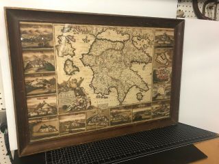Antique 17th Century Map Of Greece / Corinth F.  De Wit - Framed 33x23”