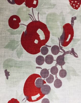 Vintage Kitchen Tablecloth Cherry Apple Grape Pear Raspberry Red White Purple 2