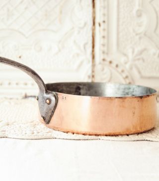 Vintage French Large Copper And Cast Iron Saute Pan - French Chateau Kitchen