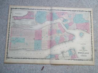1862 Antique Johnson Ward Hand - Colored Map Of York City