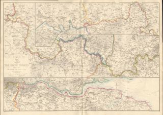 1863 Large Antique Map - Dispatch Atlas - River Thames From The Source To The Sea