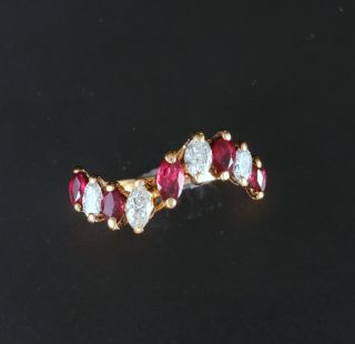 14k Estate 1 Ct Natural Bright Red Ruby And Diamond Wave Band Ring