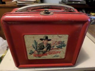 1950 Hopalong Cassidy Red Metal Lunchbox Aladdin Will Boyd Cowboy Tag