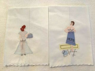 Vintage Naughty Risqué Tea Bar Hand Towels Pin Up Padded Bust Butt Set Of 2