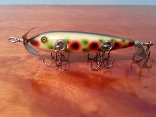 Vintage Pflueger 5 Hook Minnow Wood Lure Propped Glass Eyes