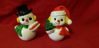 Lefton Christmas Snowman Salt & Pepper Shaker Set 1182 Japan 3 " Vintage Holiday
