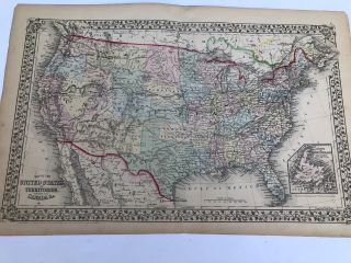 Antique Augustus Mitchell 1871 Map Of United States And Territories