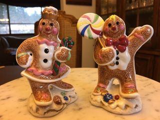 Vintage Fitz And Floyd Gingerbread Man And Woman Candyland Salt & Pepper Shakers
