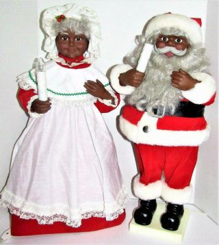Vtg Telco Animated Motionette African American Santa Mrs Claus Xmas Figure Set