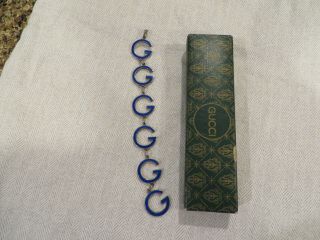 Rare Vintage Gucci Sterling Silver & Cobalt Blue Enamel " G " Logo Link Bracelet