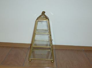 Vintage Brass & Glass Pyramid Shape Display Case For Miniatures,  Jewelry Euc
